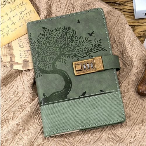 Vintage Diary with Lock for Women Girls 256 Pages Leather Journal with Green