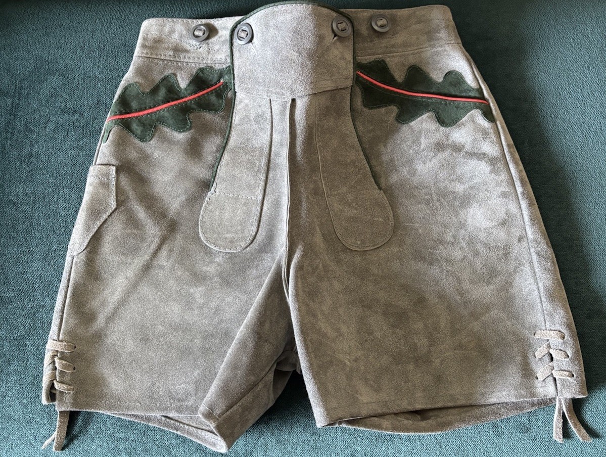 Vintage German Lederhosen Genuine Suede Oktoberfest Shorts EU Size 38 Gray