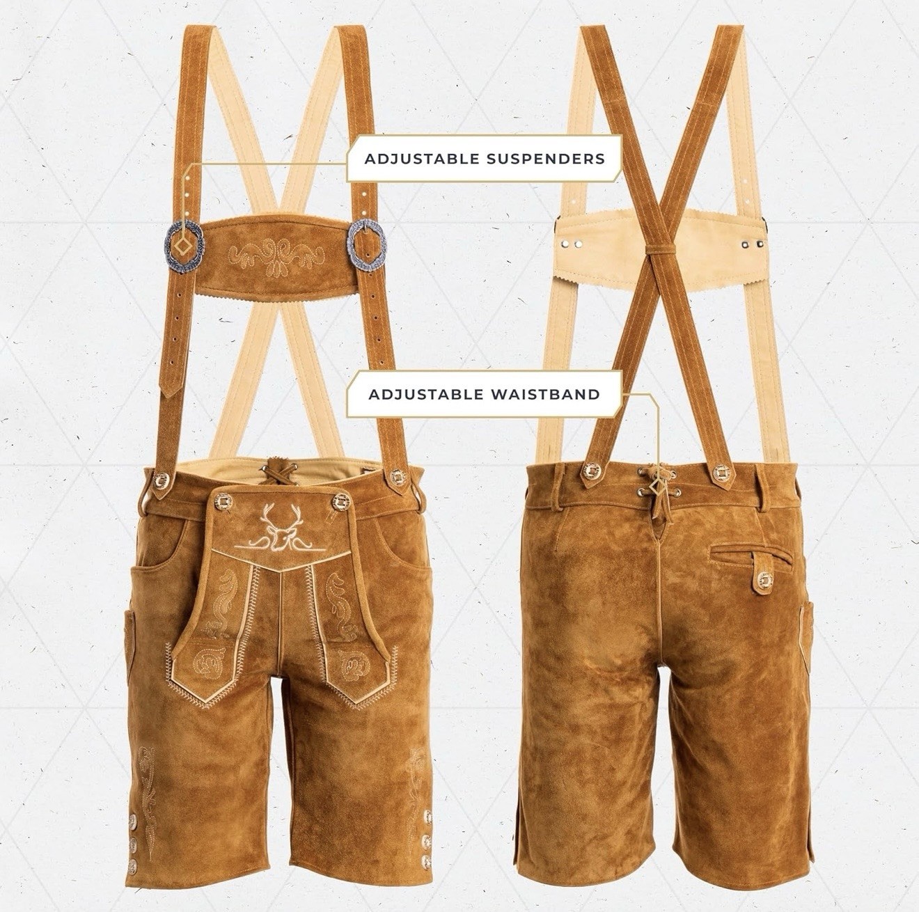 Lederhosen men leather Authentic German Octoberfest Outfit Short Light Brown