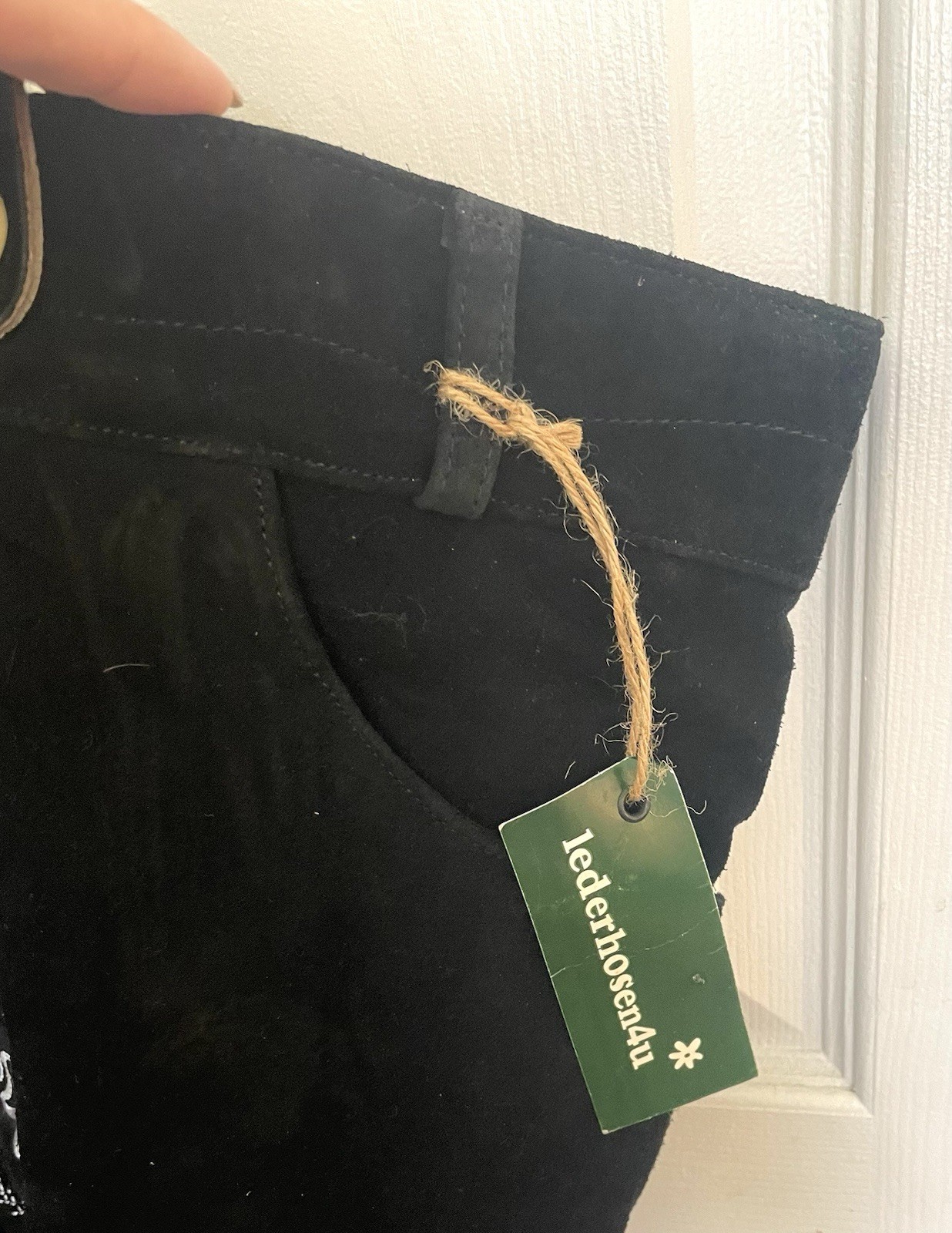 NWT Authentic Men’s Black Suede Leather Lederhosen Embroidered Size 46
