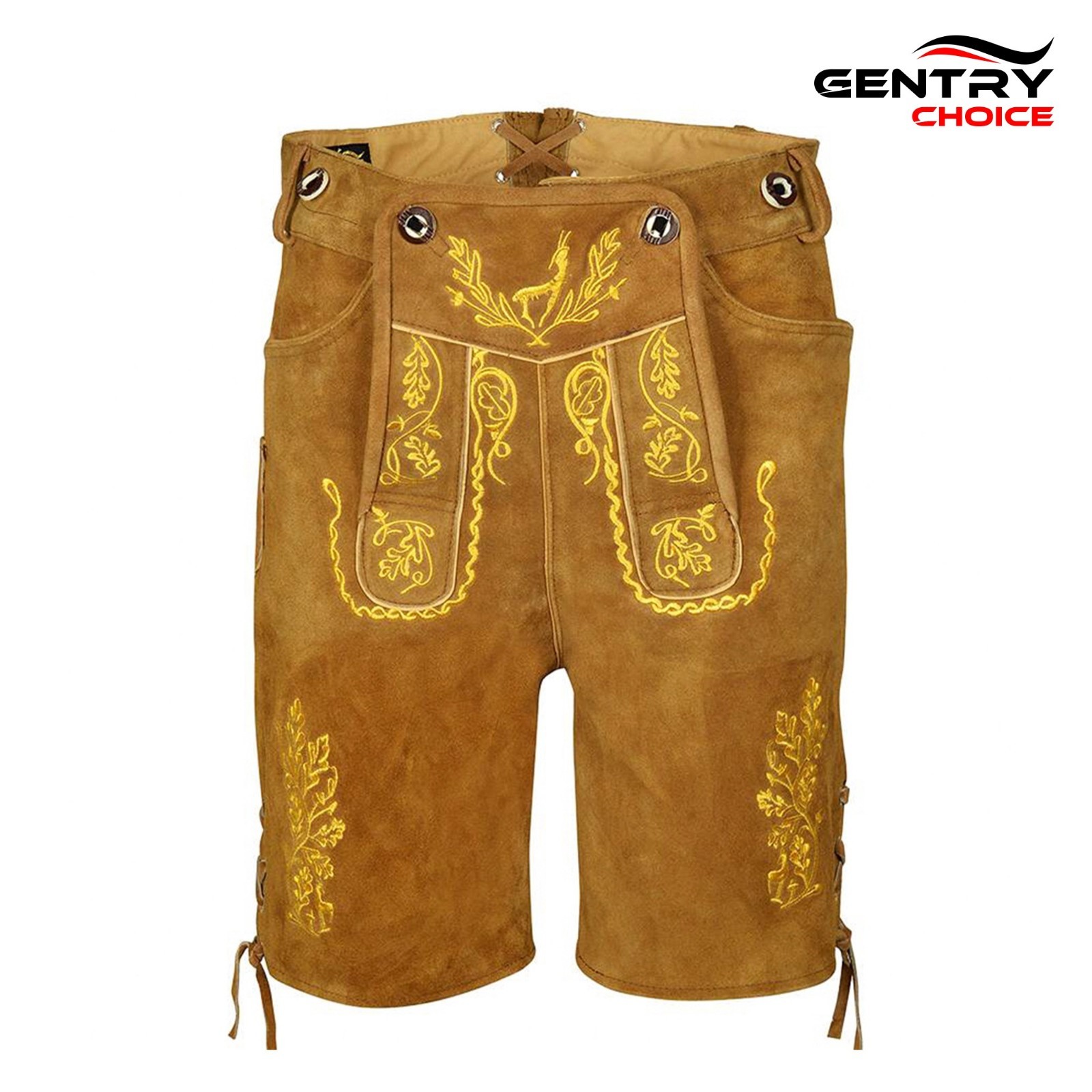 Men’s Suede Lederhosen Nowitzki Golden Brown Oktoberfest Costume German Outfit