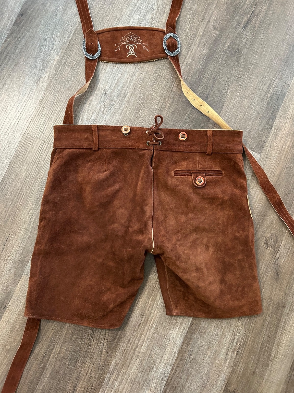 Schoneberger EUC brown suede Bavarian Oktoberfest lederhosen shorts 38