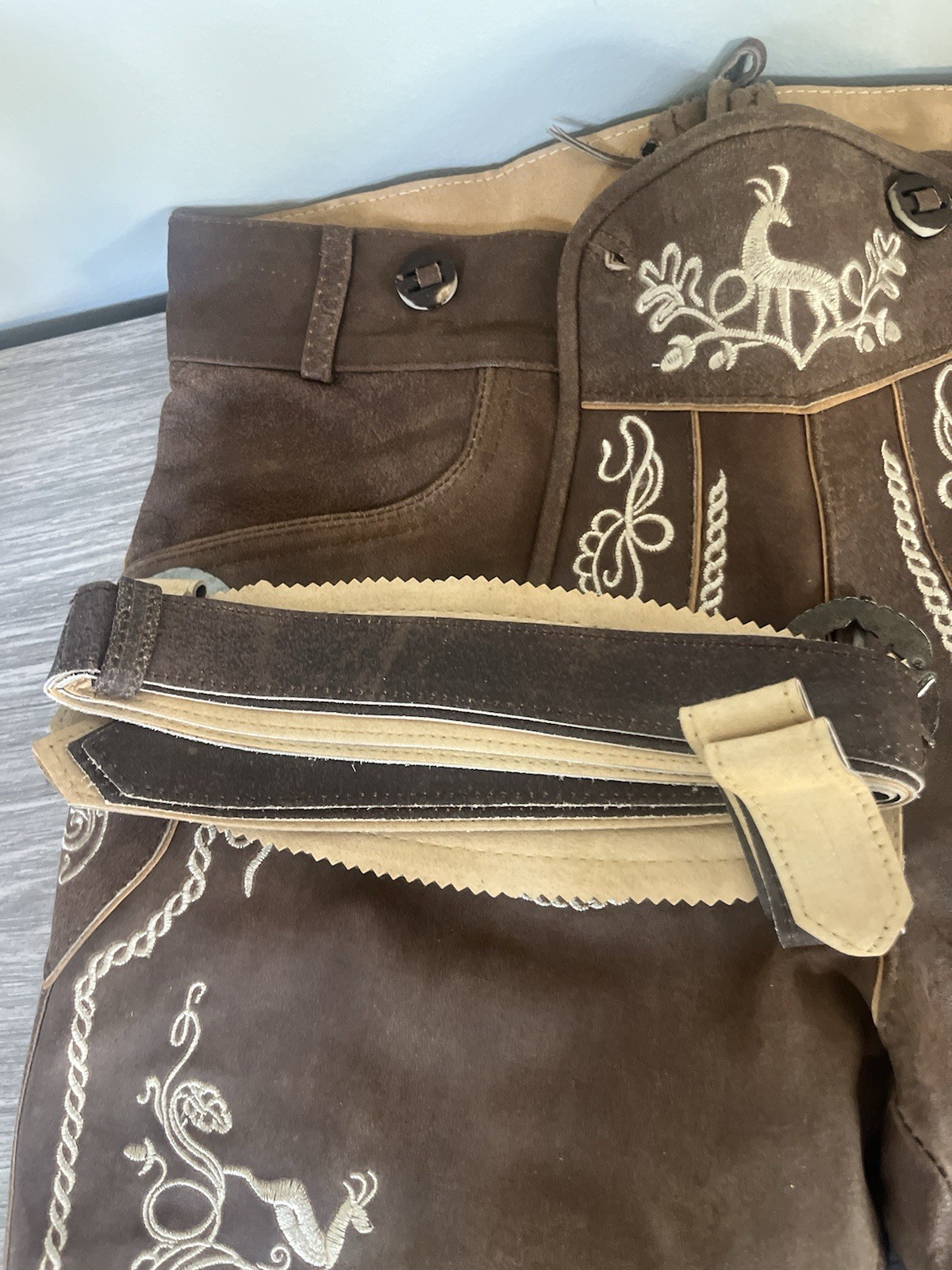 lederhosen men leather shorts With Belt Size 48 100% Genuine Leather