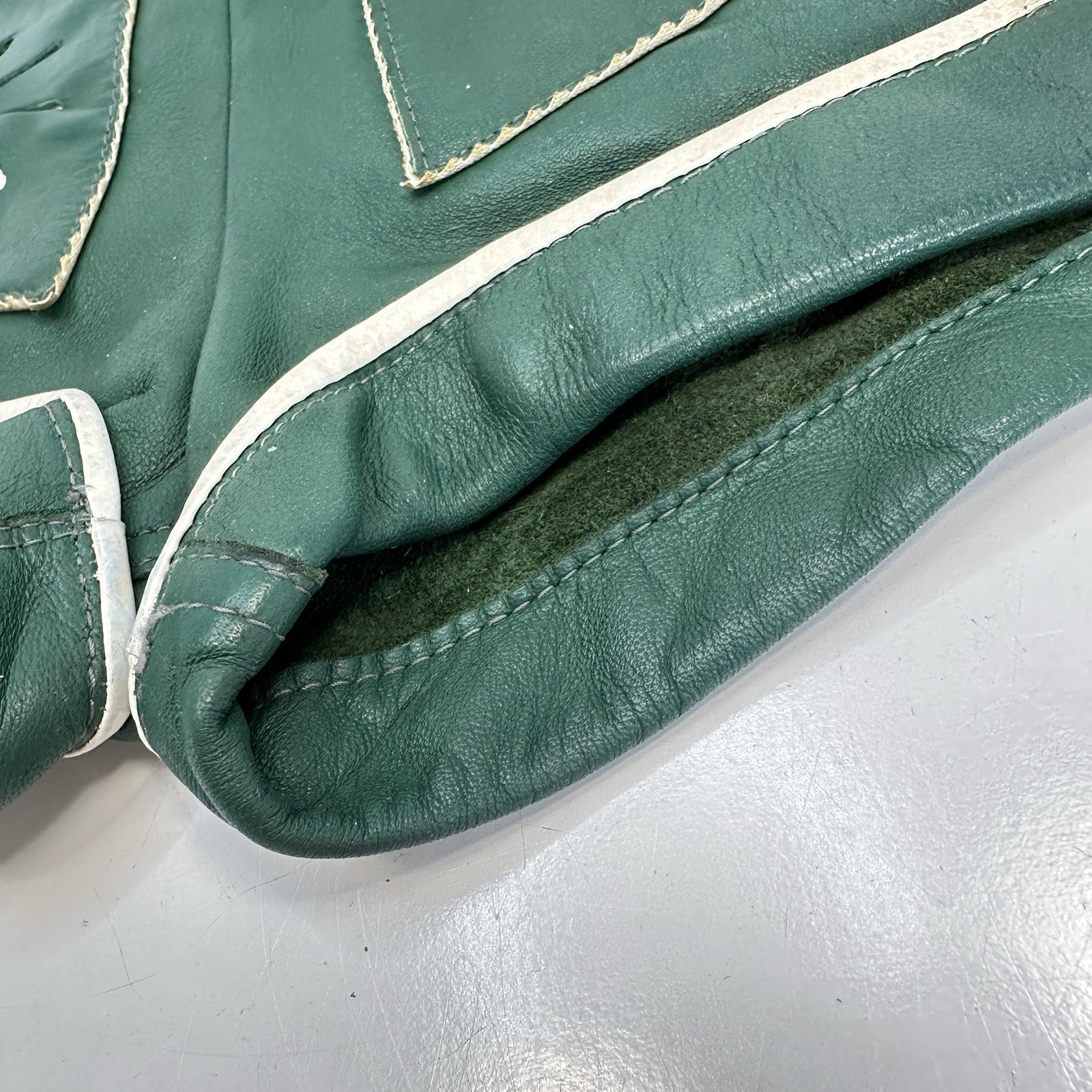 Vintage Green Leather Heart Lederhosen Child Size (see photos for measurements)