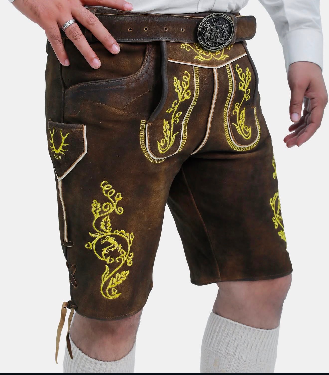 Bavarian Mens Lederhosen Oktoberfest German Beer Fest Leather Shorts Embroidered