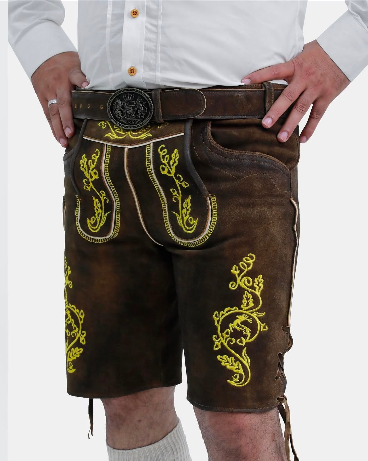Bavarian Mens Lederhosen Oktoberfest German Beer Fest Leather Shorts Embroidered