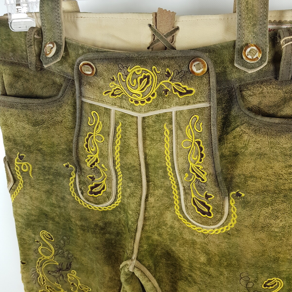 Stockerpoint Wildbock Leather Pants Henry Mens Sz 50 W36 Walnut Antique Yellow Embroidered