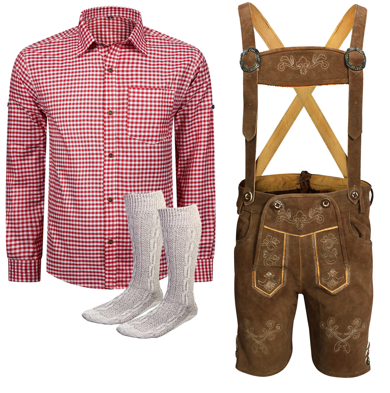 Costume set men’s short costume leather pants size 46 to 60 red shirt socks kbrh01