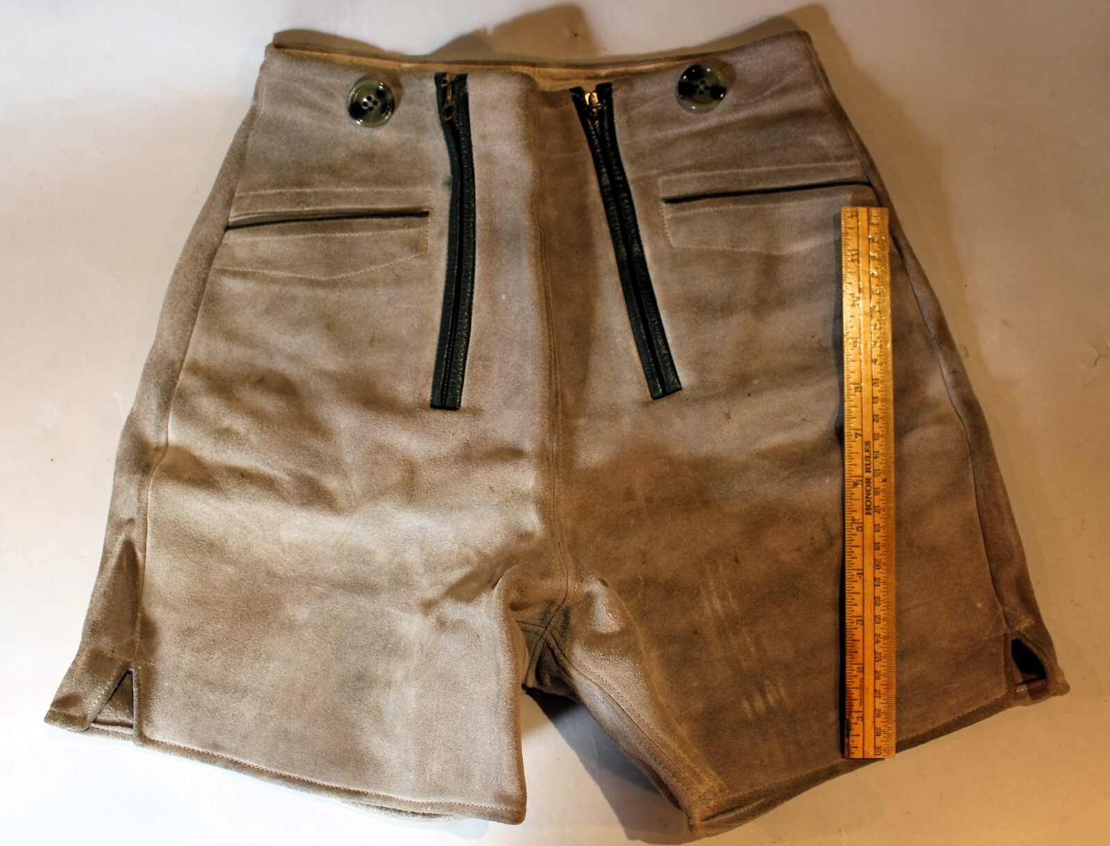 Pair Lightly Used German Lederhosen (28″ Waist) c. 1975