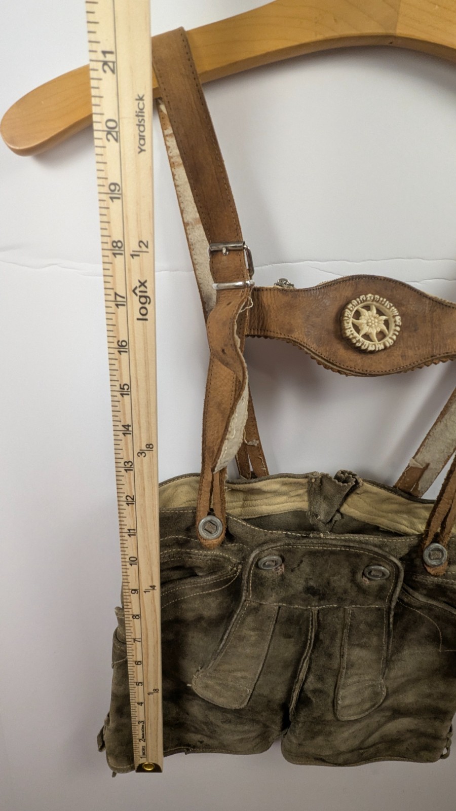 Vintage Children’s German Bavarian Suede Lederhosen Shorts Suspenders Edelweiss