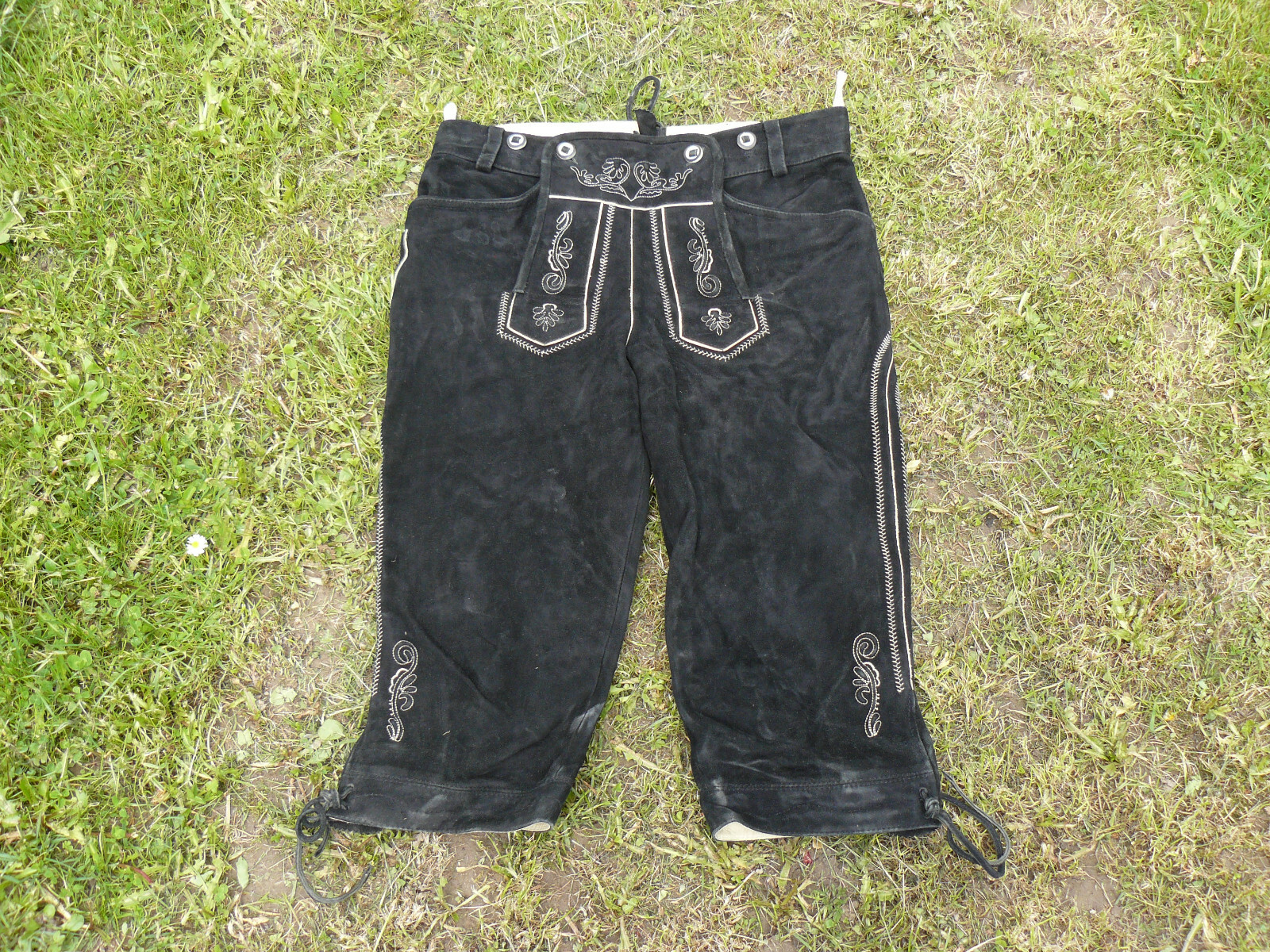 Oktoberfest black leather pants short 3/4 by Country Maddox size 48 leather pants