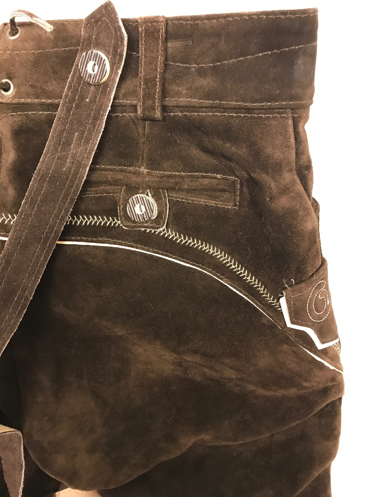 NWT Mens German Brown Leather Lederhosen Size EU 50 US 34 Octoberfest New