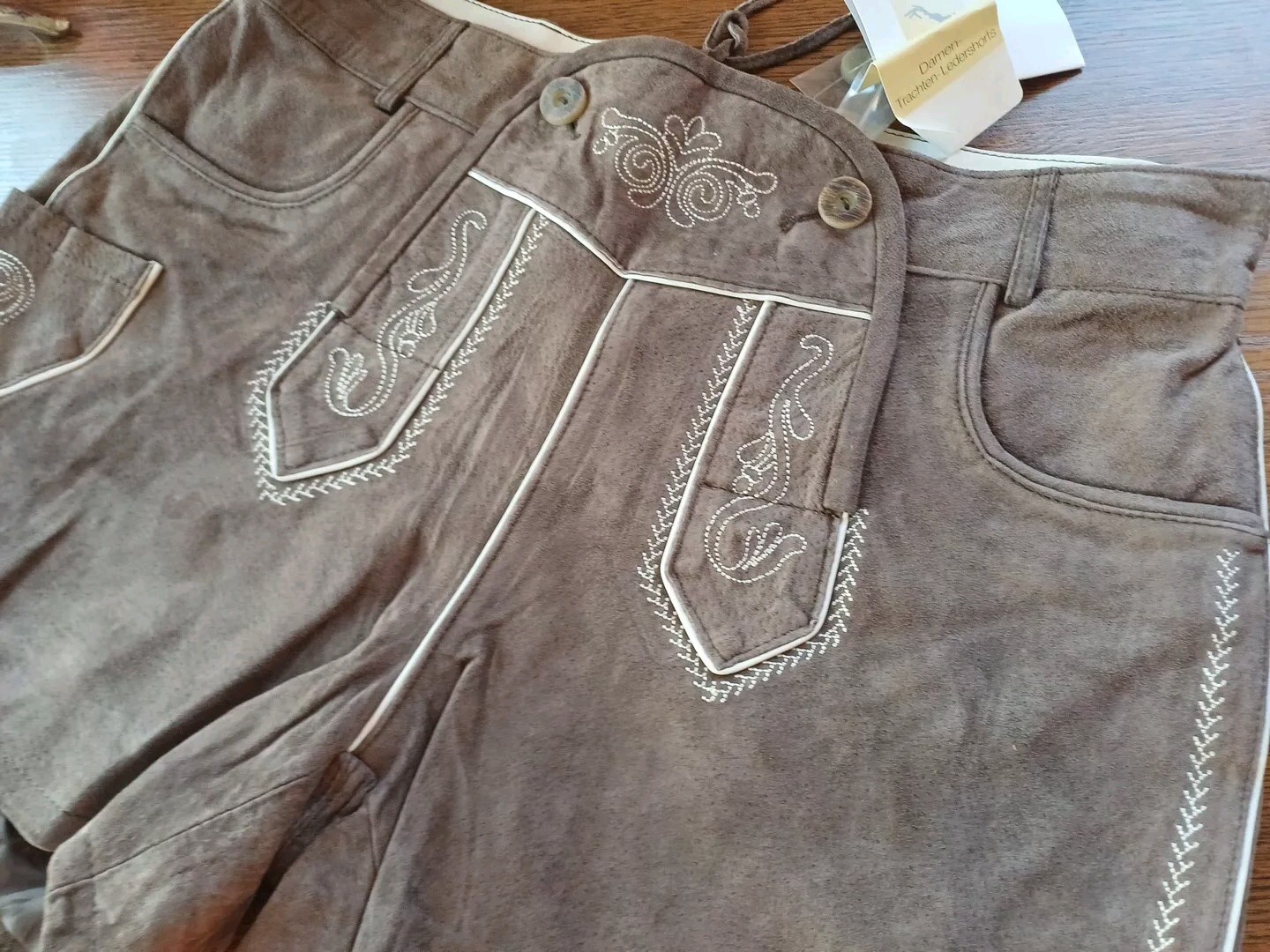 Bavarian Trachten Oktoberfest Leather Lederhosen Leder Shorts Womens Size 42 W35