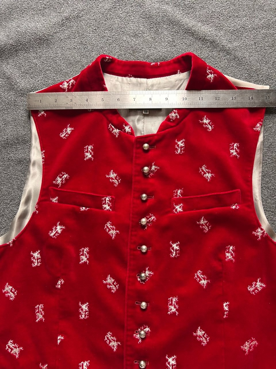 Strohmaier Mens Red Velvet Cotton Vest EU 50 Trachten Oktoberfest Traditional