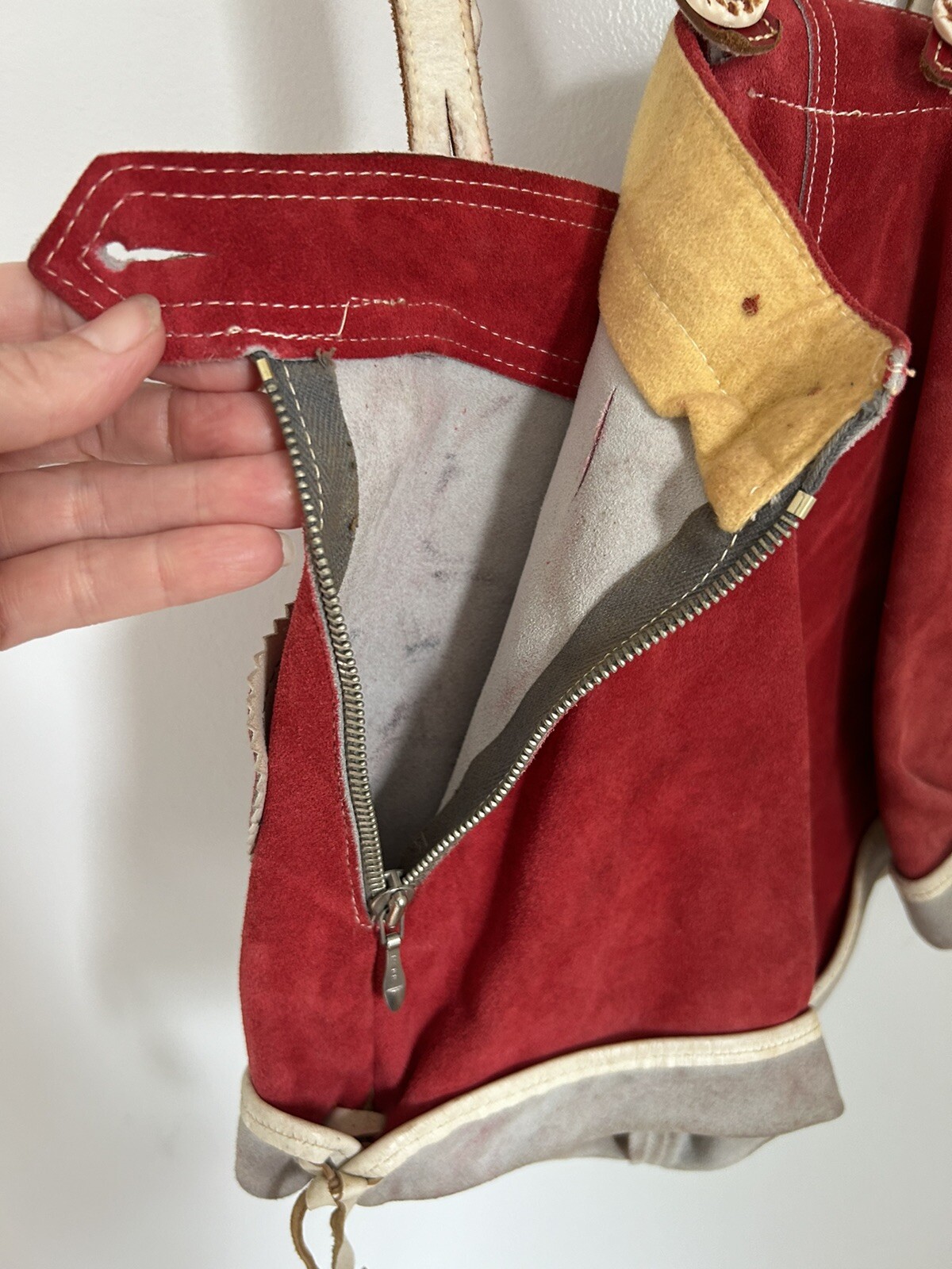 Vintage Lederhosen Boys Red Suede Leather Size 110