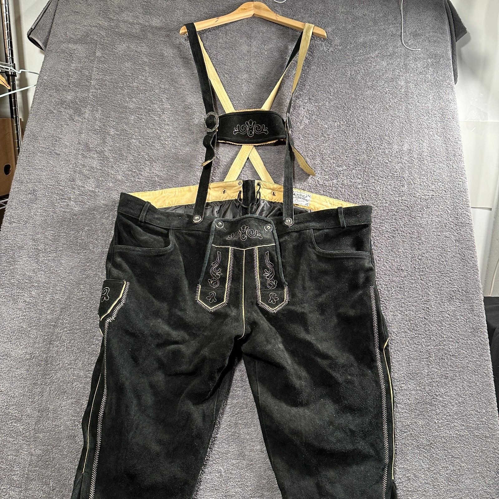 Traditional Lederhosen Size 70 Black Knee High Trousers Traditional Kini Buam with Suspenders