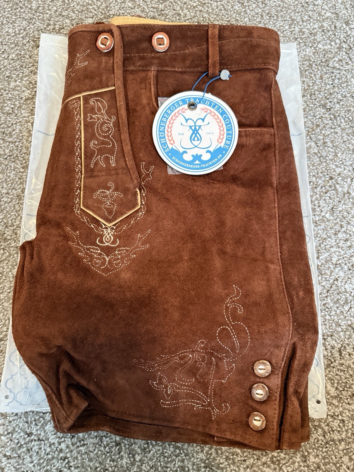 Schöneberger Men’s Bavarian Lederhosen Medium Brownt Leather Trousers US40