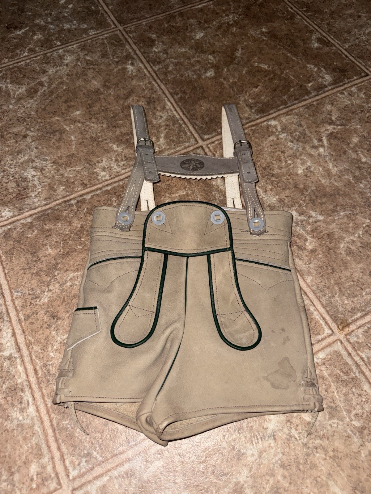 Vintage German Leather Lederhosen Toddler Sz 0 Child Adjustable Straps Handmade