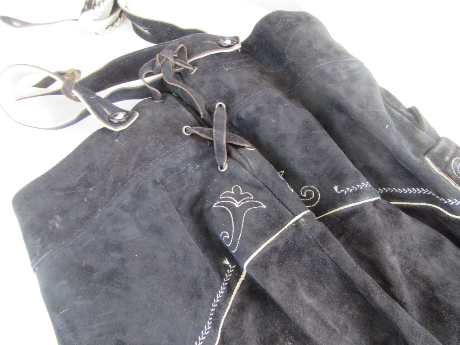 3/4 length black leather trousers size 90? Suede Suspenders Embroidered Oktoberfest