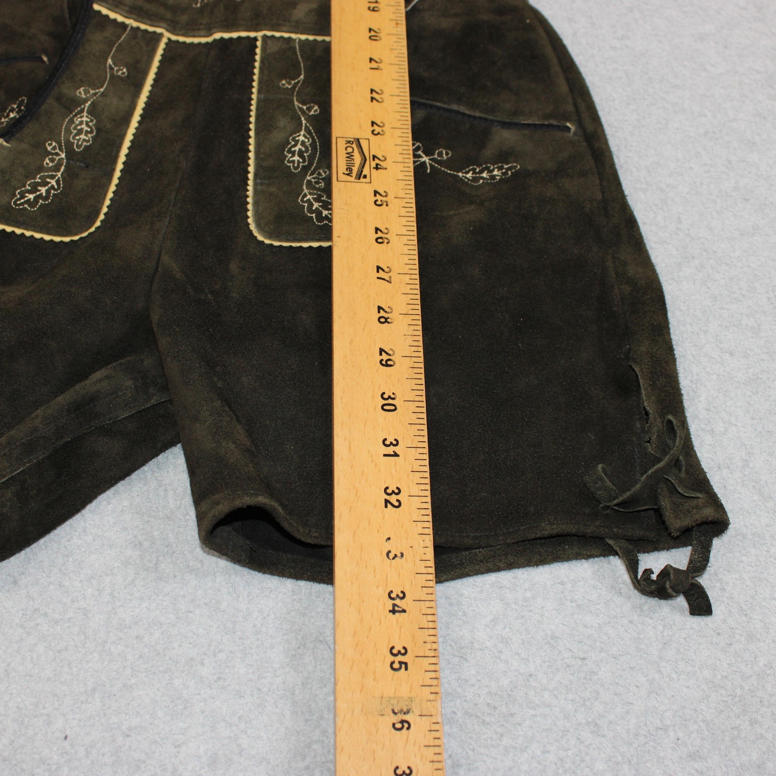 Vintage Lederhosen Men 34 Brown Suede Leather Embroidered Oktoberfest Deer Retro