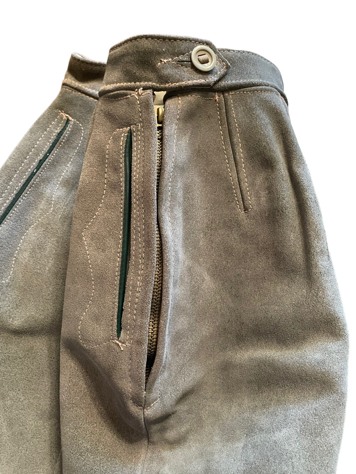 Vintage Lederhosen Gray & Green Leather Shorts EU Size 30 Oktoberfest Austria