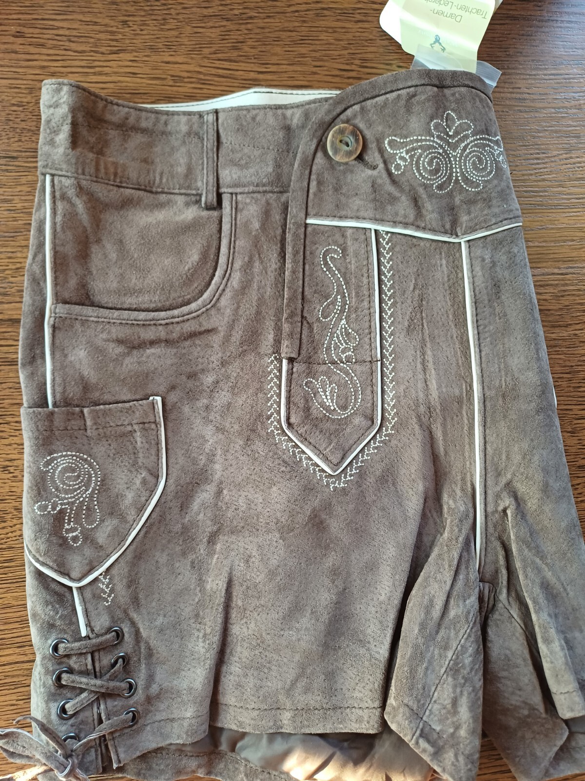 Bavarian Trachten Oktoberfest Leather Lederhosen Leder Shorts Womens Size 42 W35