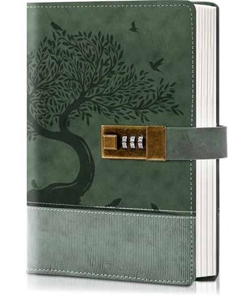 Vintage Diary with Lock for Women Girls 256 Pages Leather Journal with Green