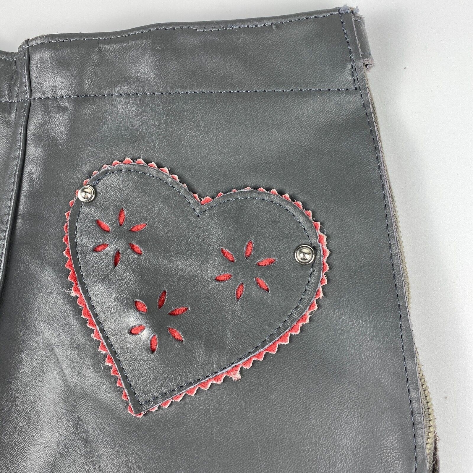 VTG 60s German Lederhosen Child Shorts Authentic Gray Leather Oktoberfest Heart