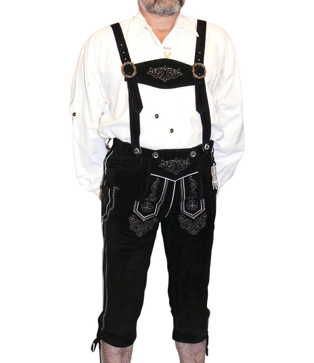 Black Leather Bundhosen Lederhosen Short Pants German Oktoberfest Sz 32″ to 56″