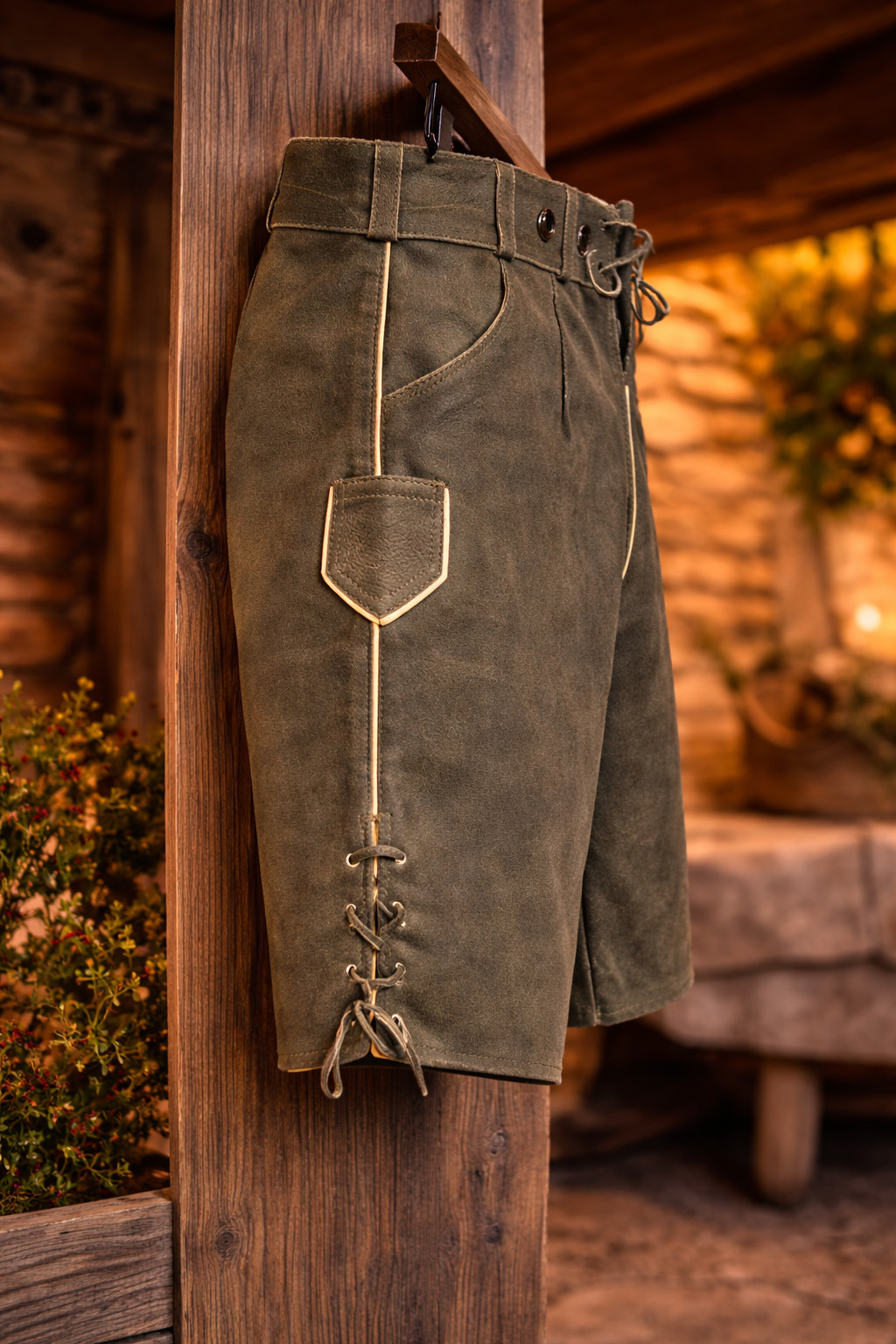Olive Green Lederhosen for Men – Embroidered Oktoberfest Bavarian Shorts