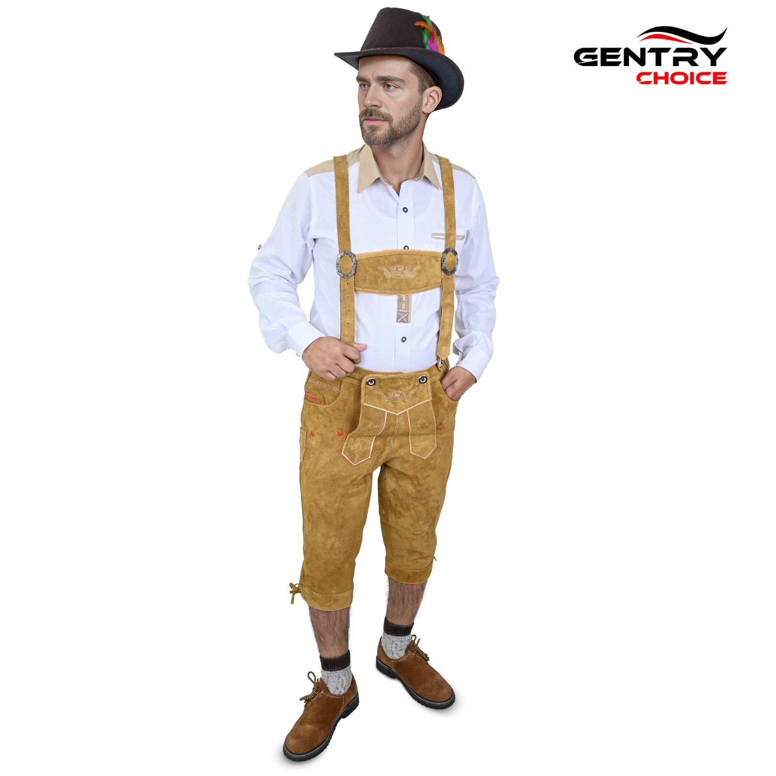 Real Sued Leather Kniebundhosen Men Brown Zimmer German Oktoberfest Outfit