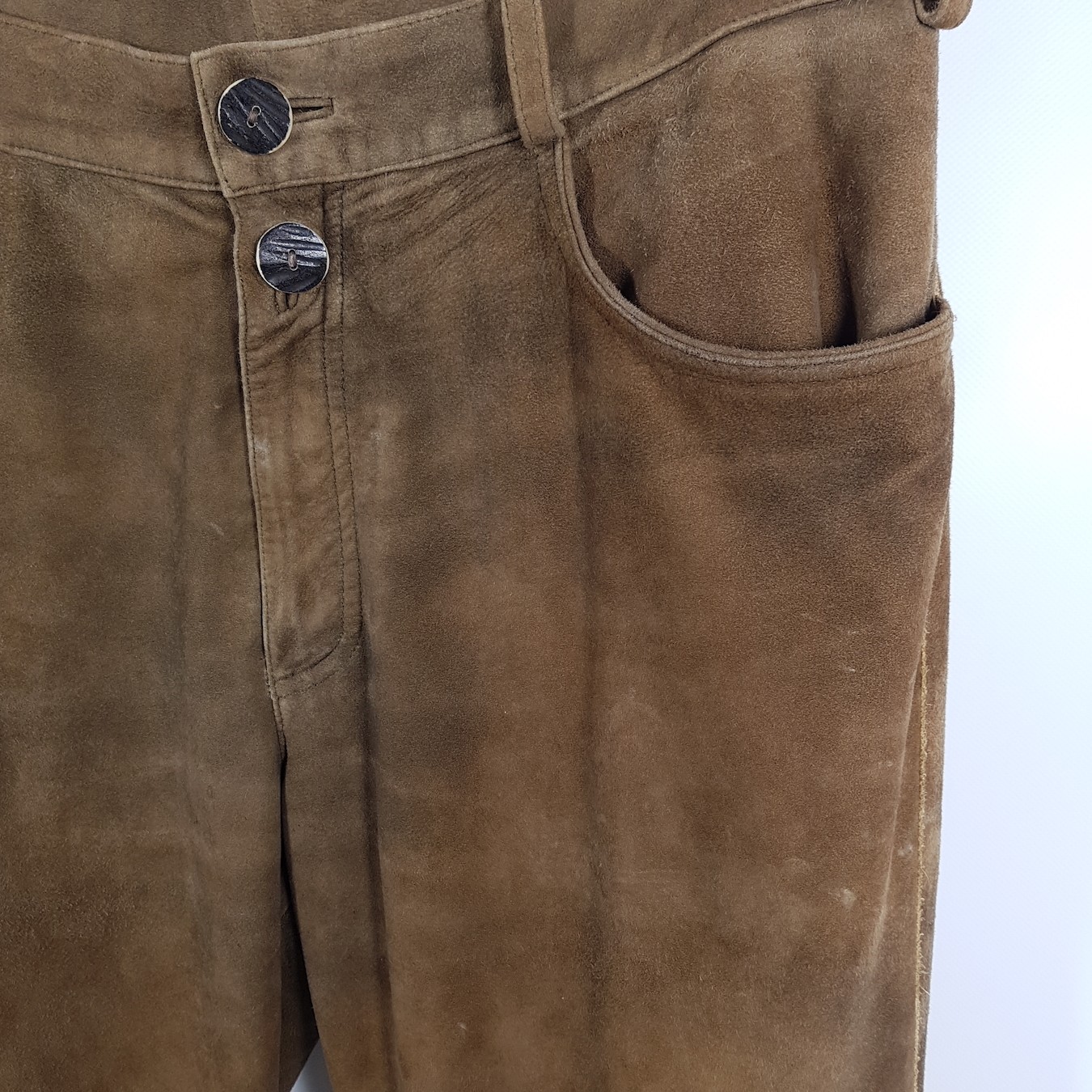 Spieth & Wensky Leather Trousers Mens Size 50 W33 L32 Brown Tapered Long Traditional Pants