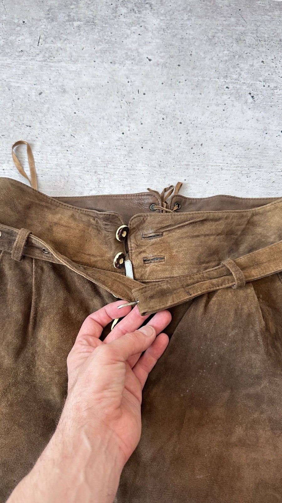 Amtmann Austria Vintage Suede Leather Trachten Pants Lederhosen Breeches Size 50