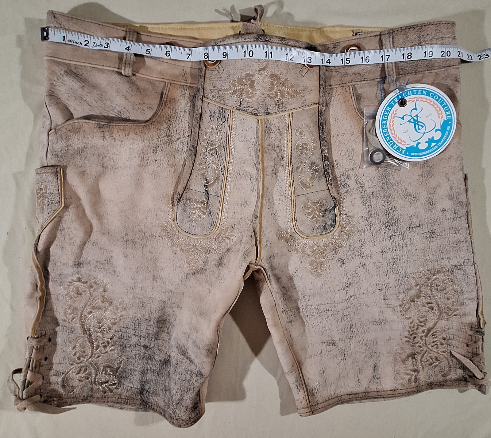 NWT Schoenberger Lederhosen Leather Shorts Oktoberfest Bavarian Alpine Trachten