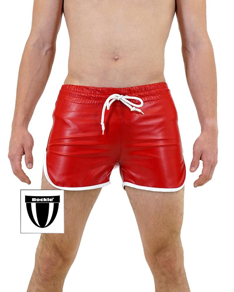 Bockle® Quick Pants Faux Kunstleder Shorts Rot Weiß CSD Gay Shorts sexy Pants