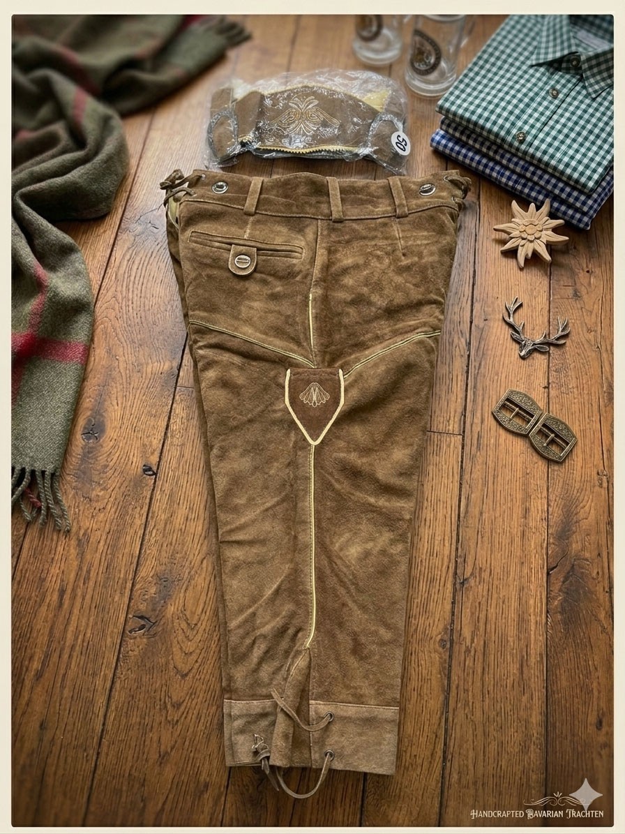 Authentic Bavarian Lederhosen – Handcrafted Suede Leather Trachten Breeches