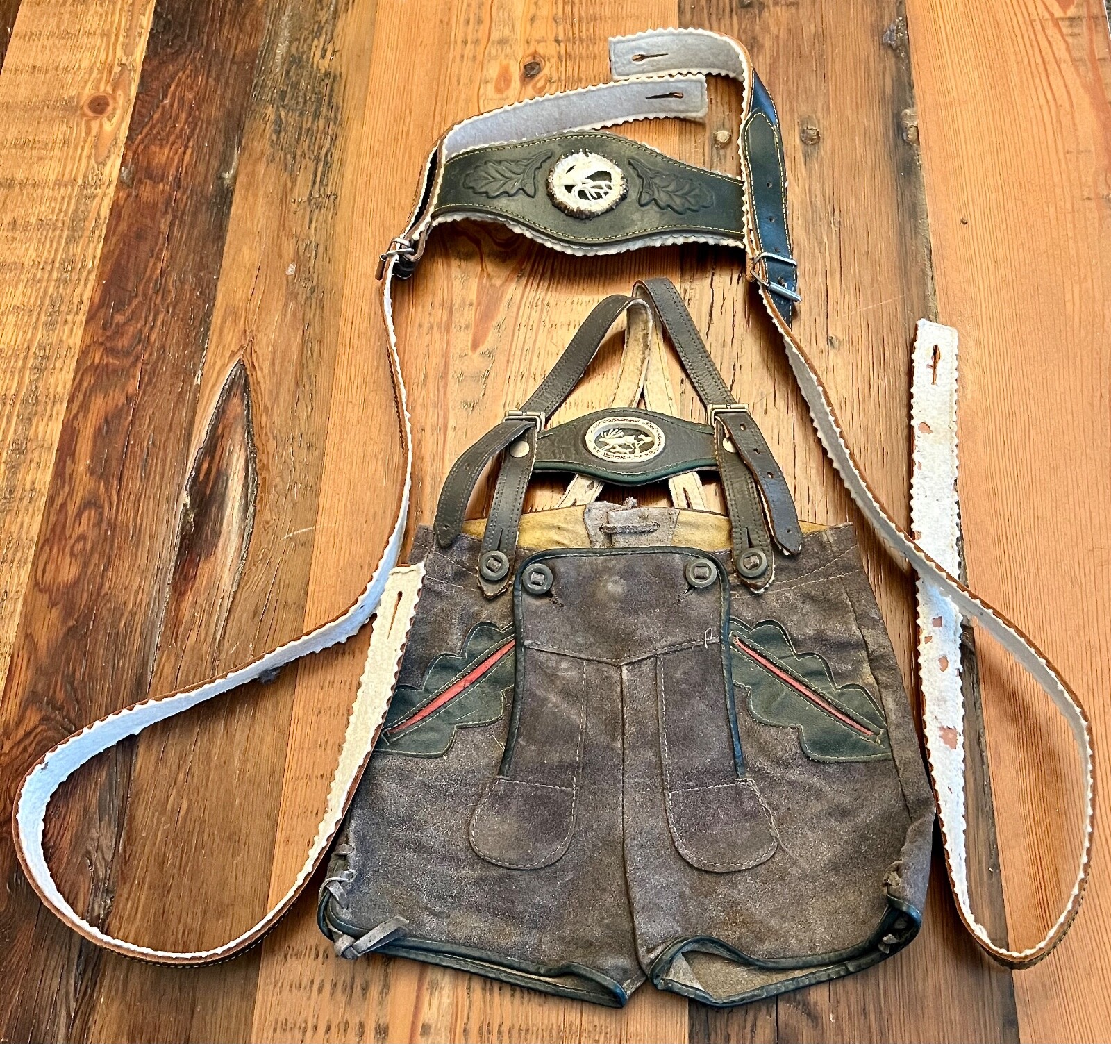 Vintage 60’s Authentic Traditional Suede Lederhosen German Suspender Boys Shorts