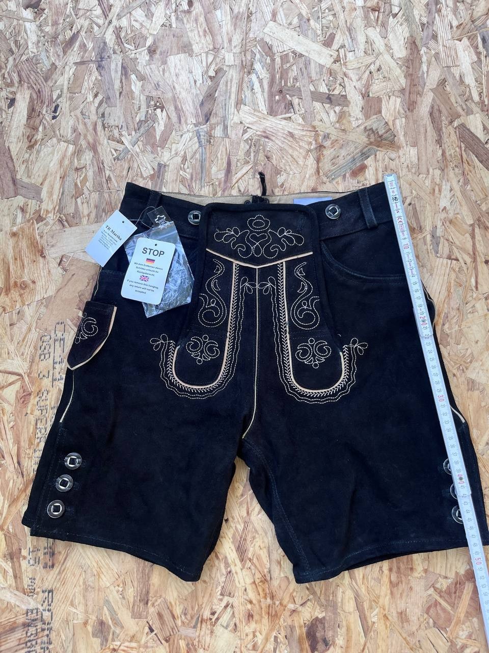 TR Martha Genuine Suede Leather Lederhosen Shorts Black Embroidered NWT Size 48