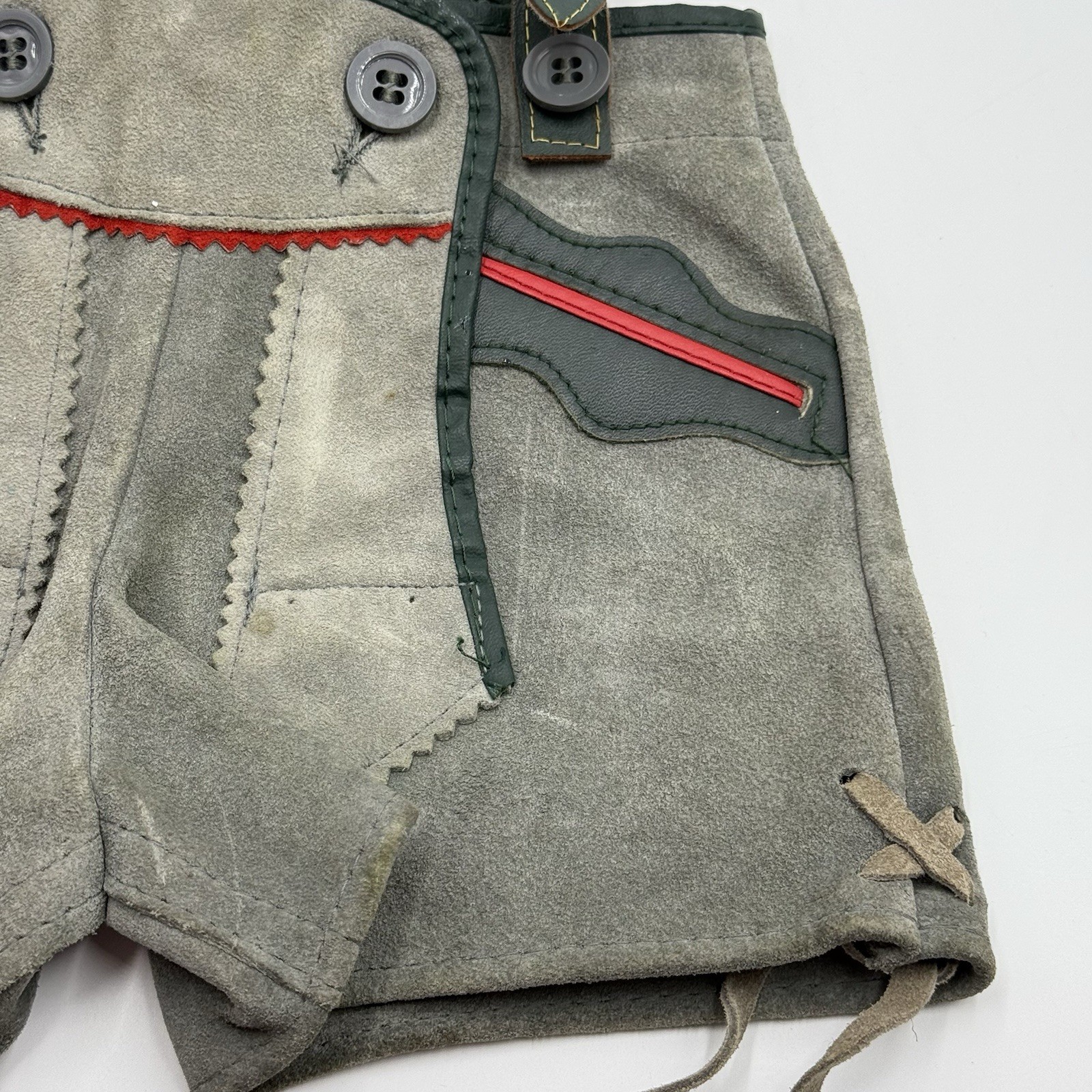 Lederhosen German Leather Suede Vintage Childs Green Grey Shorts Breeches