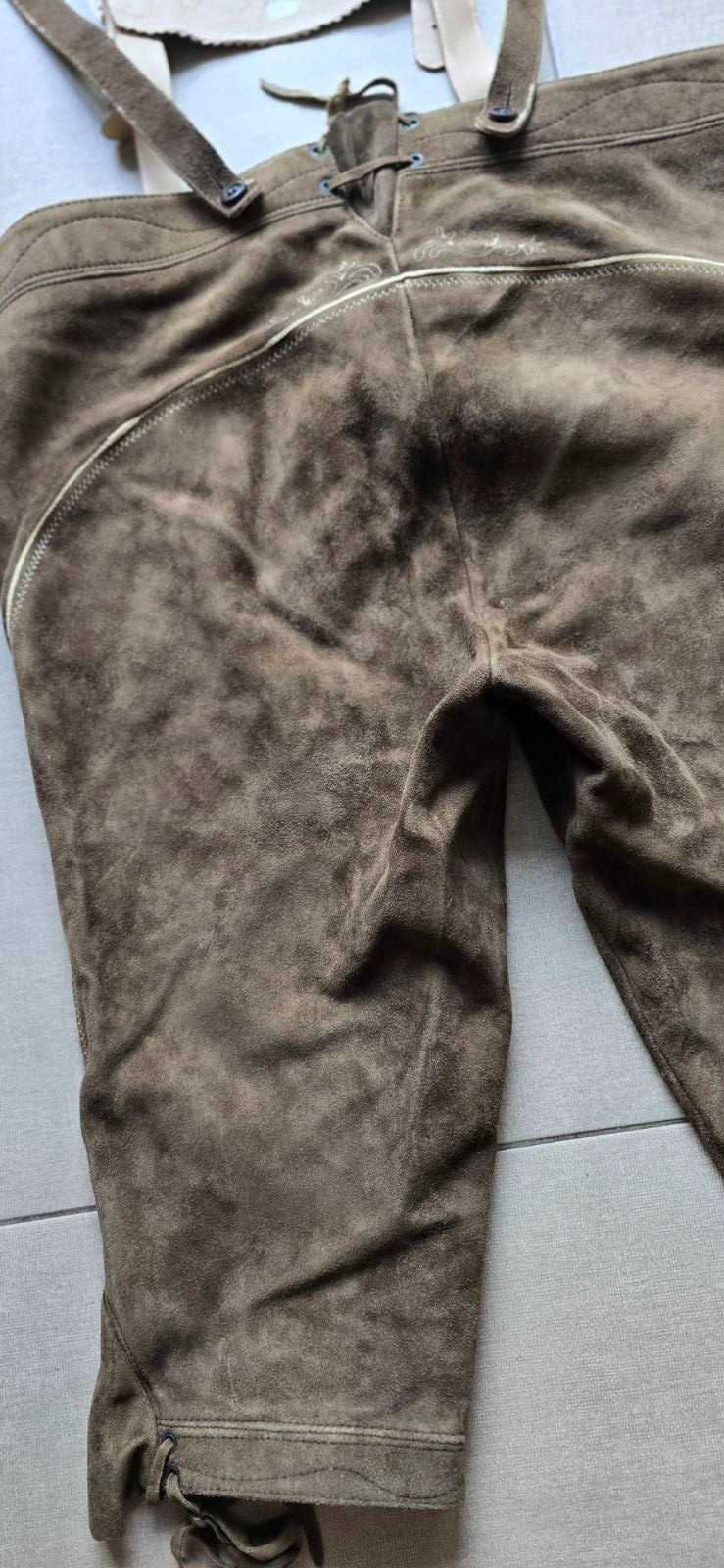 VTG Karl Klüber Trachten Lederhosen Leather Pants Men Oktoberfest Suspenders-2XL