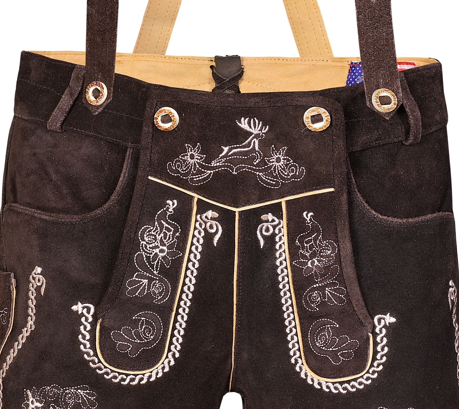 Men Traditional Leather Oktoberfest Lederhosen (Brown, Black, Gold, Med Brown)