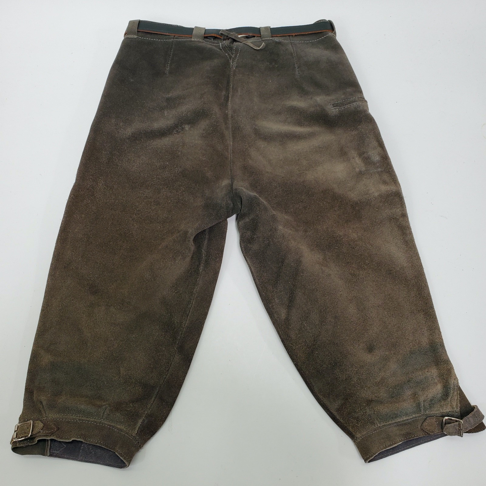 Vintage German Grey/Green Rough-Out Suede Knickerbocker Lederhosen Sz 30″
