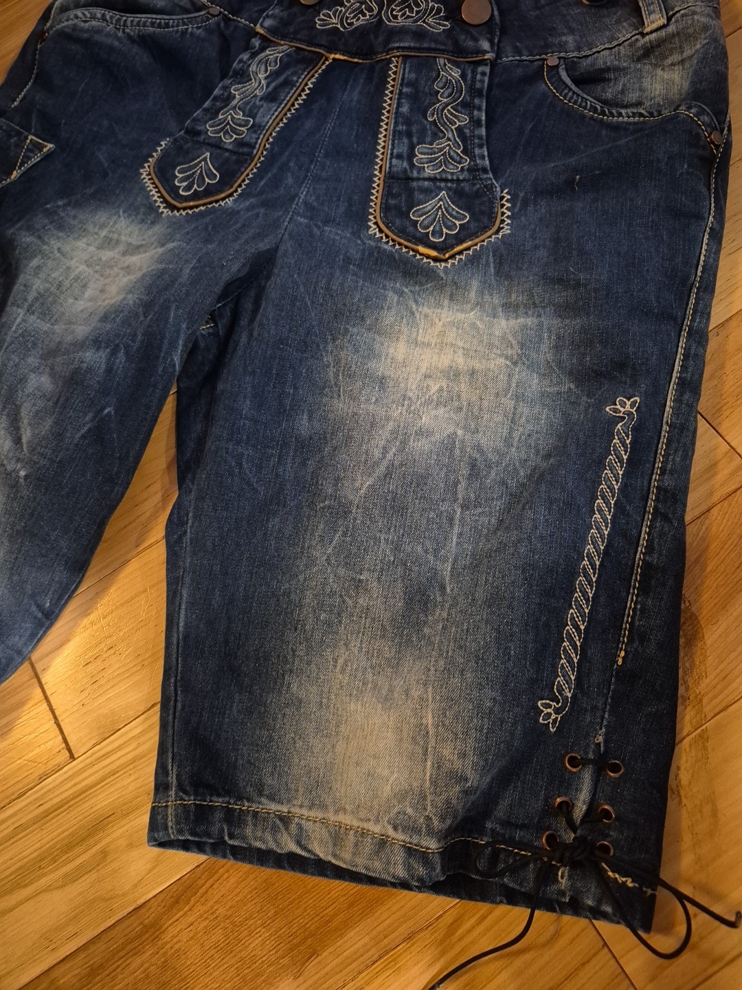 Nwt German Trachten Modern Denim Lederhosen 34″ Waist w/Suspenders Oktoberfest