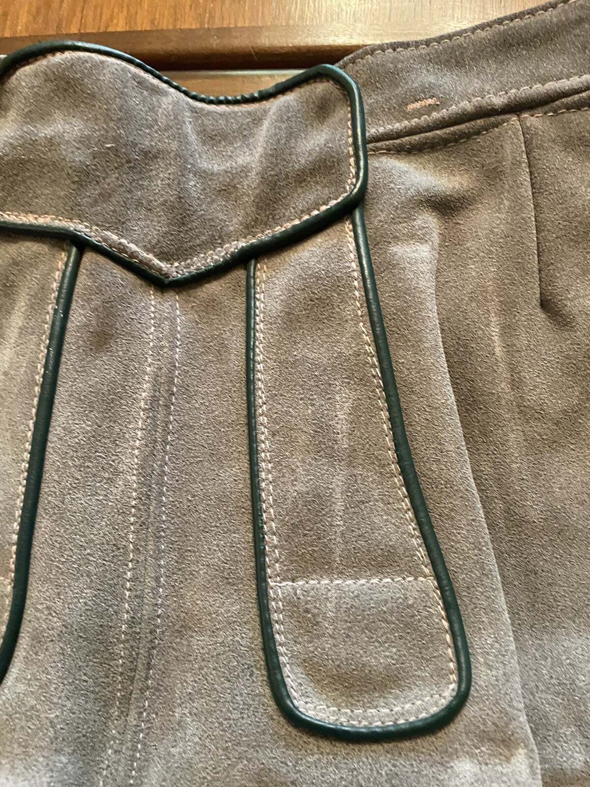 Vintage Lederhosen Gray & Green Leather Shorts EU Size 30 Oktoberfest Austria