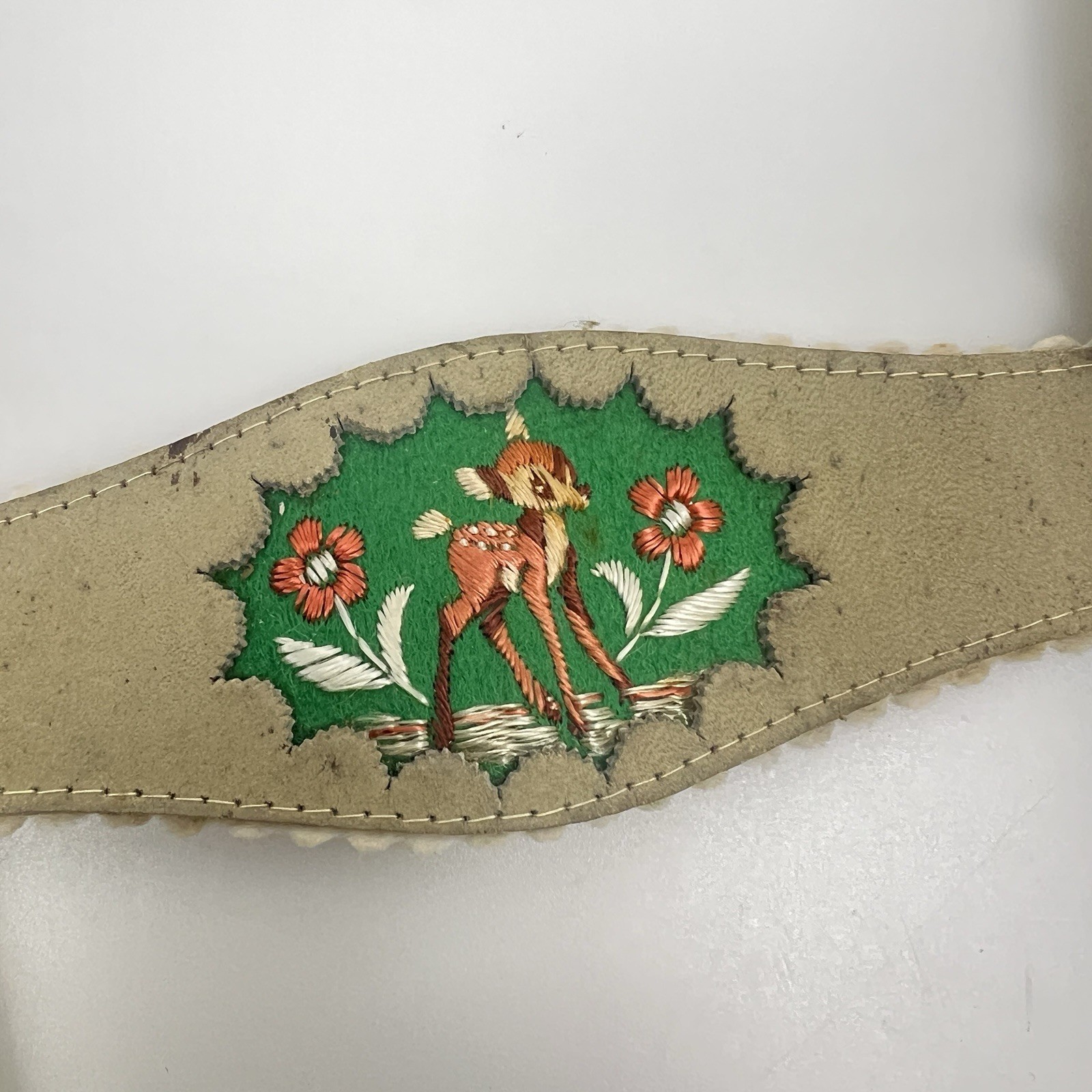 Vintage German Bavarian Lederhosen Suspenders Youth Deer Embroidered