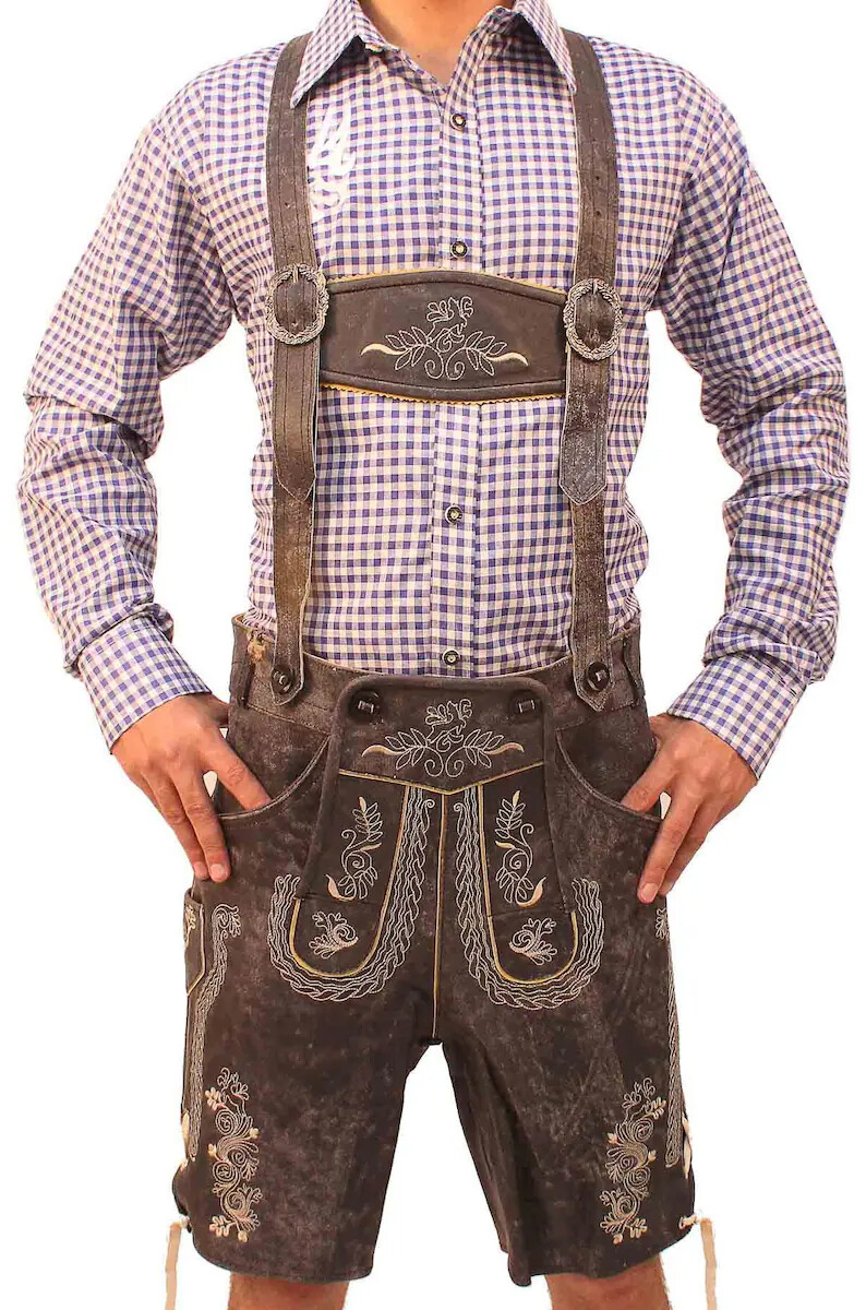 Men’s Bavarian Tratchen Lederhosen Pant German Oktoberfest Suede Leather Pants