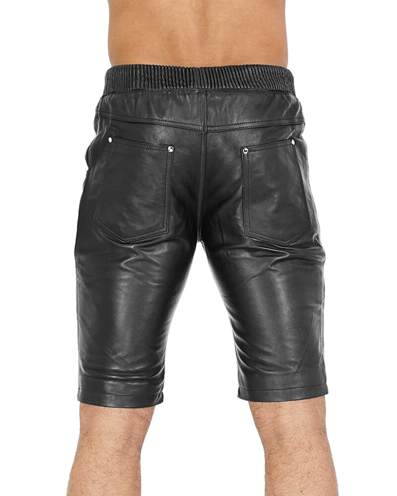 Bockle ® joggers shorts black leather pants leather sweatpants short