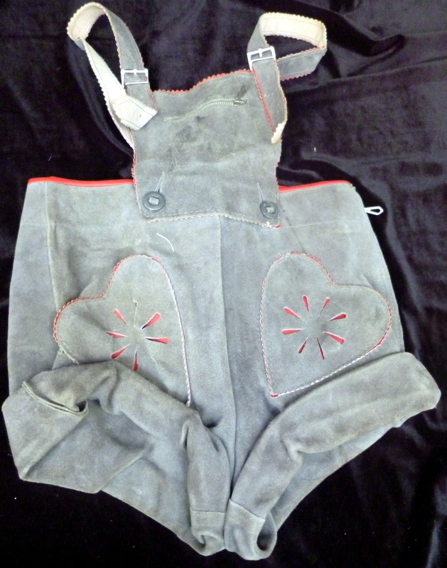 Vintage 1930s-50s Authenic Suede Lederhosen Children HEART POCKETS Boy Girls 5/6