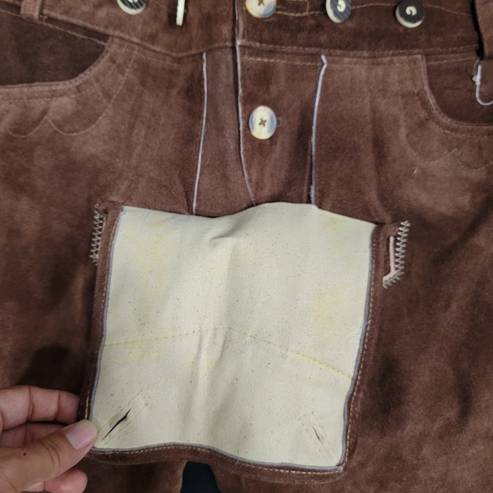 Vintage German Bavarian Suede Leather Shorts Oktoberfest Folklore Brown Size 56