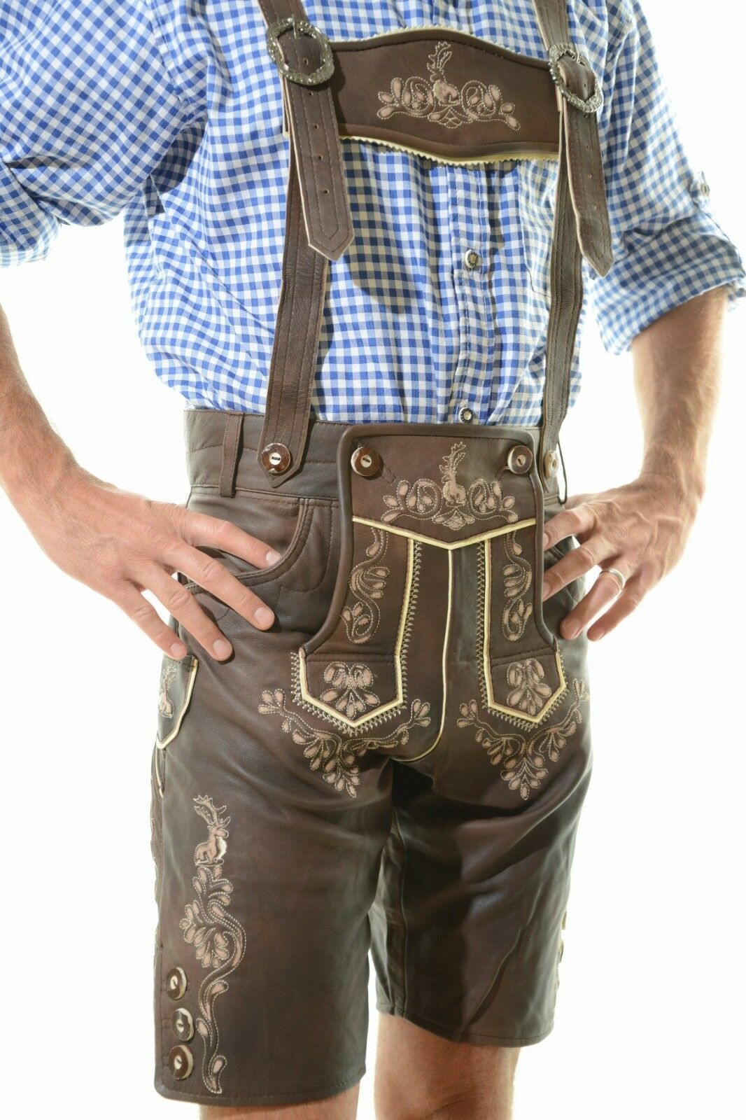 Bavarian Oktoberfest Lederhosen Lamb Leather Tracht Short German Costume #BERLIN